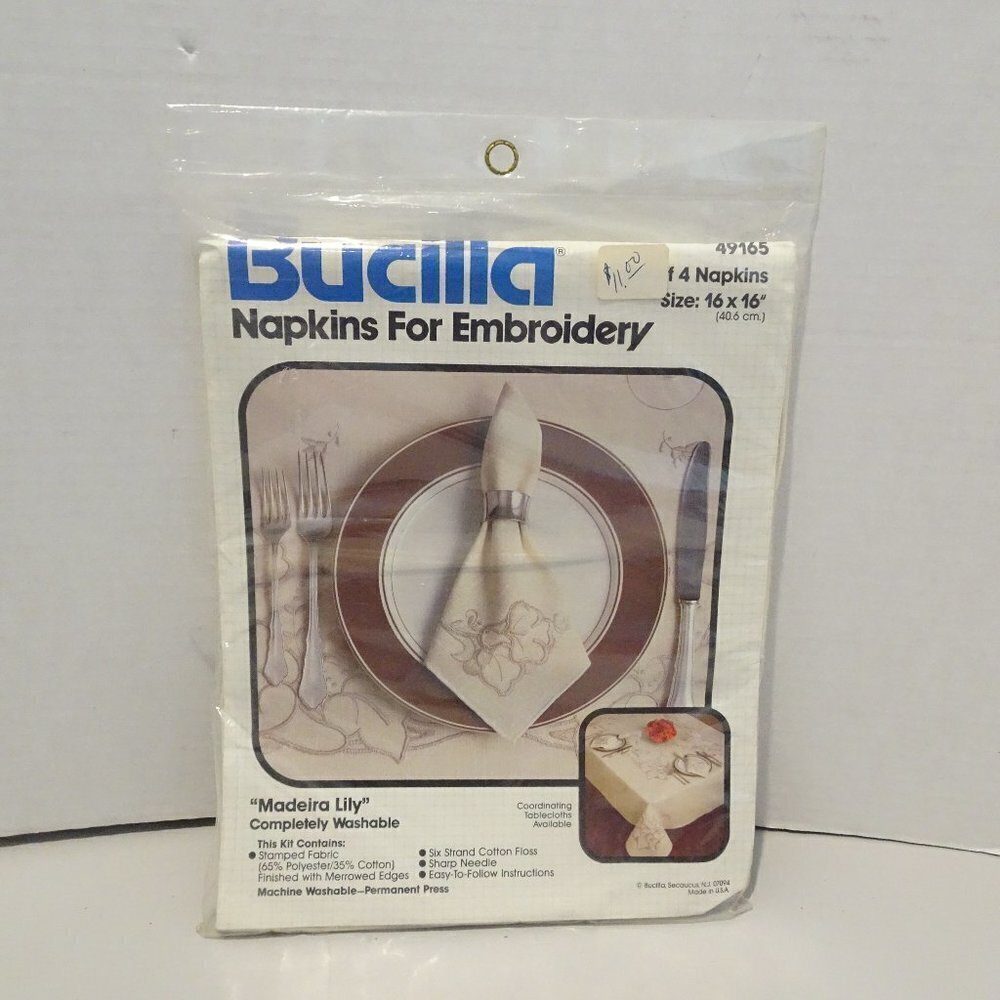 Bucilla Napkins Embroidery Kit Set of 4 MADEIRA LILY NEW Made in USA